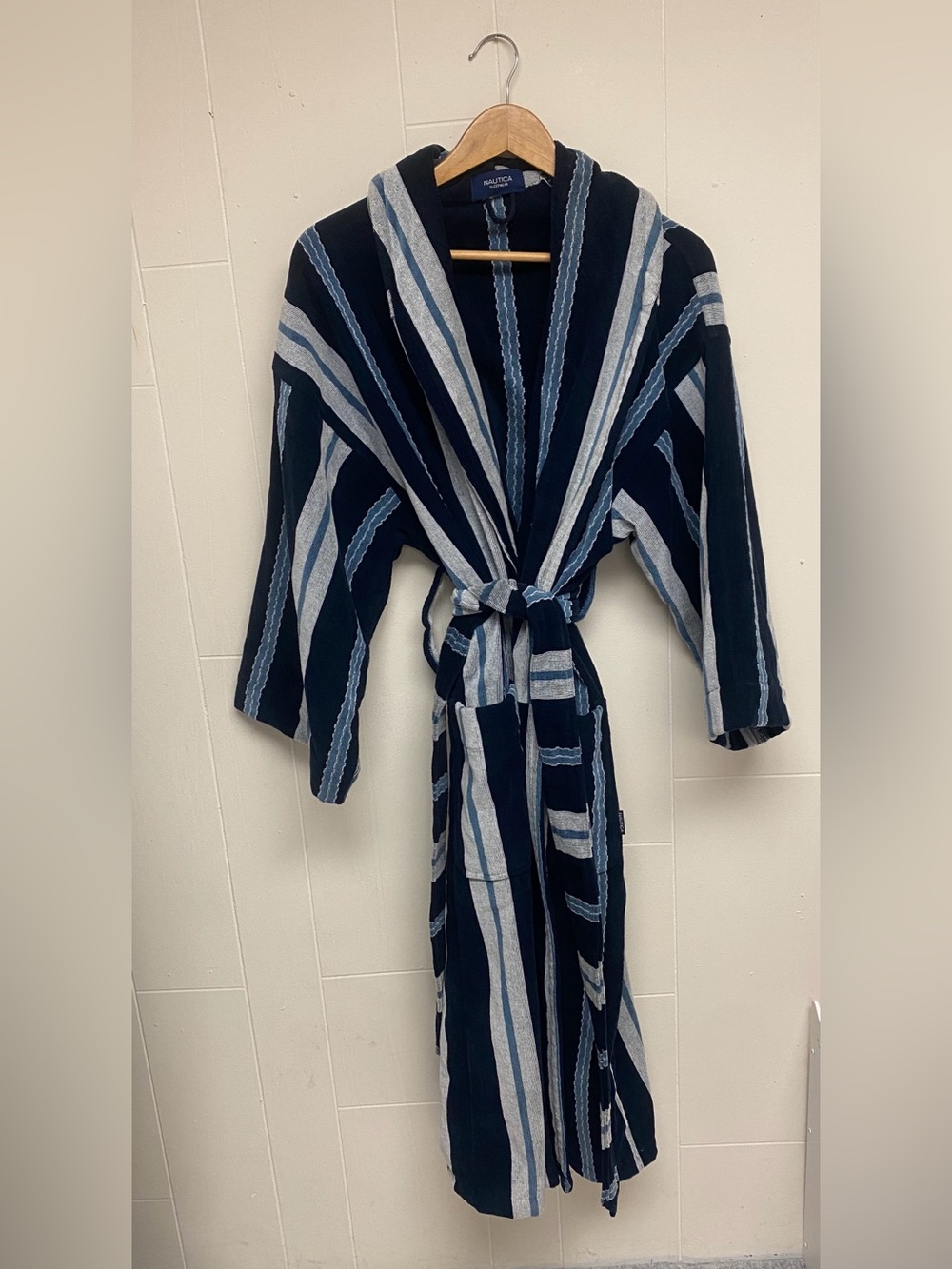 Nautica Navy & Light Blue Striped Bath Robe